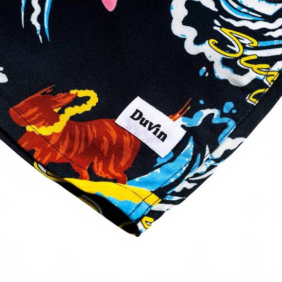 NEW DUVIN surf's pup button up shirt in black multi - Picture 4 of 5